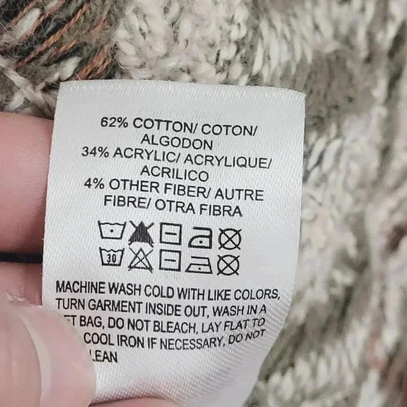 Lucky Brand Womens Cardigan Sweater M Beige Green Geometric Pattern Cotton 6PT - Picture 5 of 7